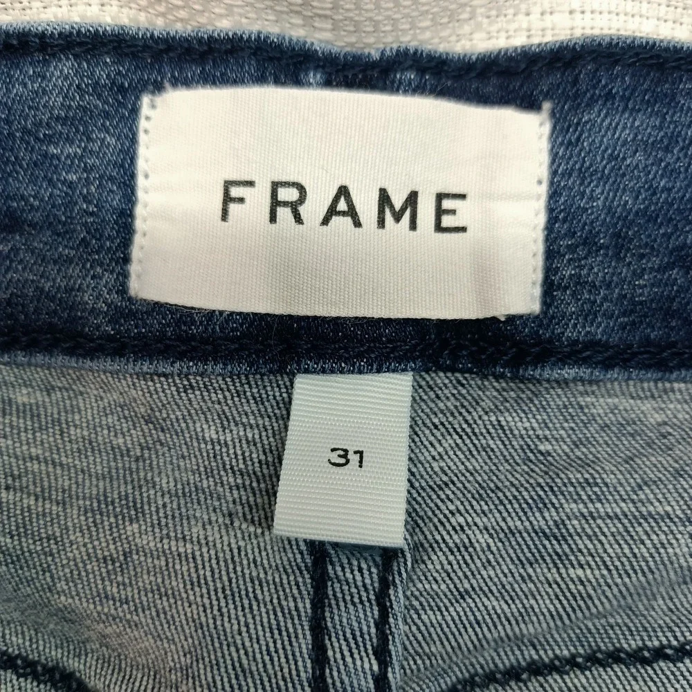 FRAME Le High Straight Kinley Cropped Blue Denim Jeans Women's 31‎ - Picture 2 of 6